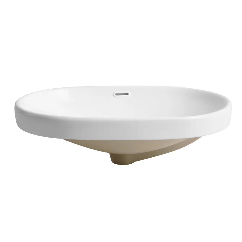 Modern Oval White Semi Recessed Ceramic Art Wash Basin Sink Easy Clean Feature Above Counter for Bathroom Cabinet