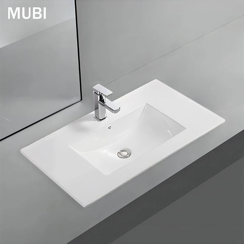 Chaozhou Modern Rectangle Bathroom Vanity Ceramic Above Mount Sink Thin Edge Cabinet Basin for Hotel & Villa Use