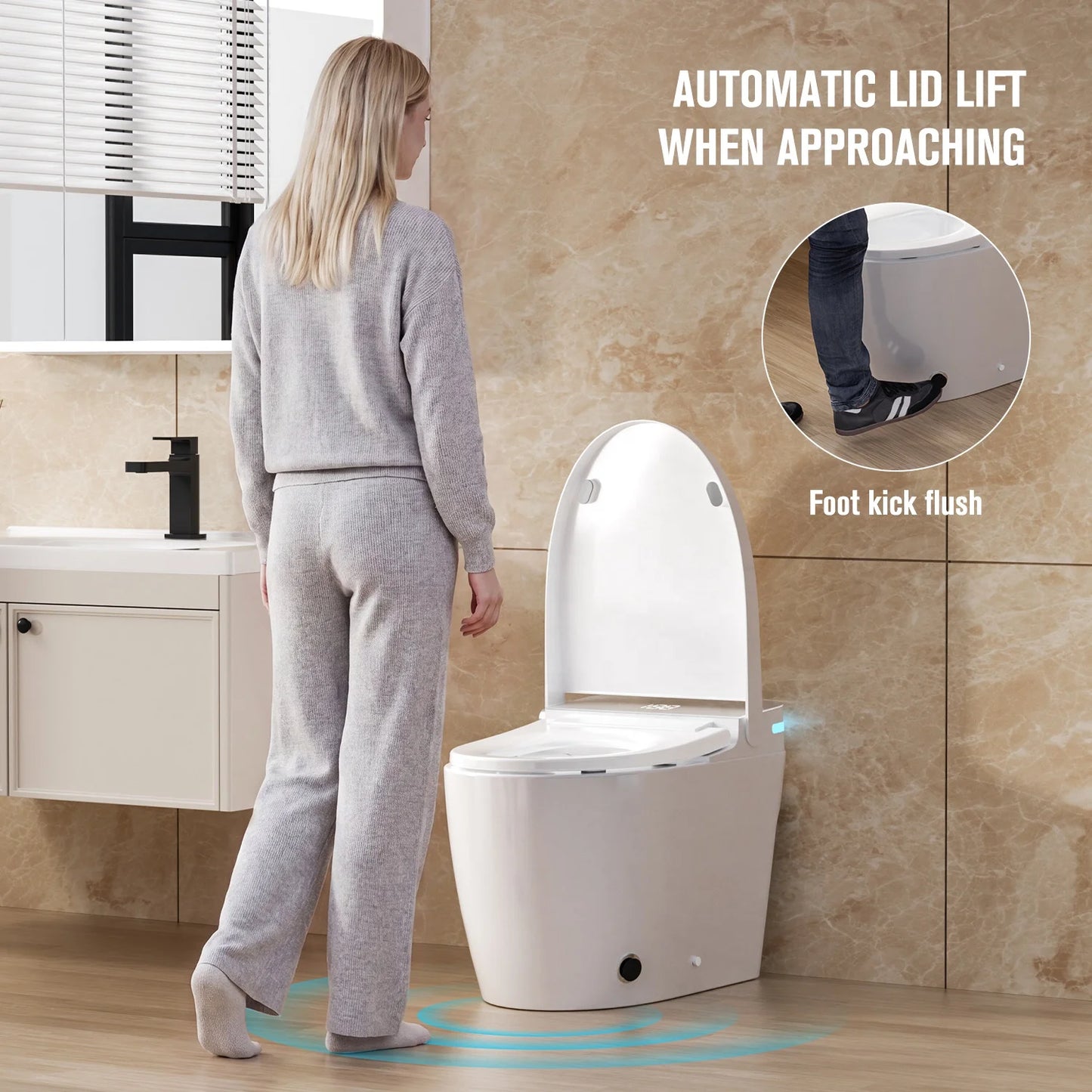 North American CUPC ETL Ceramic Floor Mounted Auto Sensor Intelligent Voice Control Bathroom One Piece Smart Toilet Commode