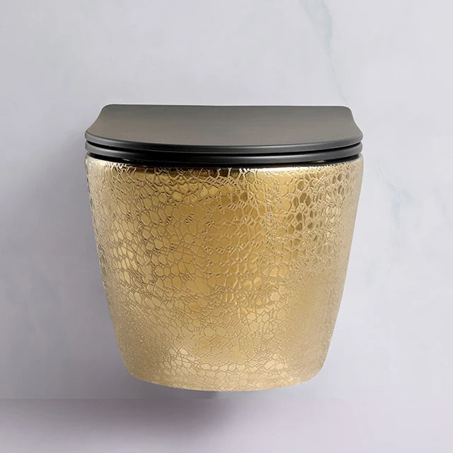 Hot Sale Bathroom Floating Porcelain Gold Toilet WC Sanitary Ware P Trap Dual Flush Toilet With Hidden Tank