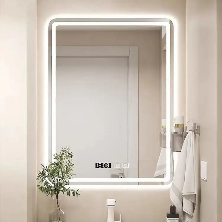 Luxury Modern Rectangle Wall Lighted Digital Led Illuminated Bath Mirror Large Frameless Smart Moisture Proof Hotel Use 60x80CM
