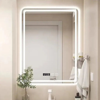 Luxury Modern Rectangle Wall Lighted Digital Led Illuminated Bath Mirror Large Frameless Smart Moisture Proof Hotel Use 60x80CM