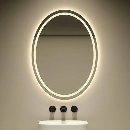 Oval Shaped Modern Intelligent Wall Mounted LED Smart Mirror Silver Lenses 3000-6000K Light Customizable 2-Year Warranty