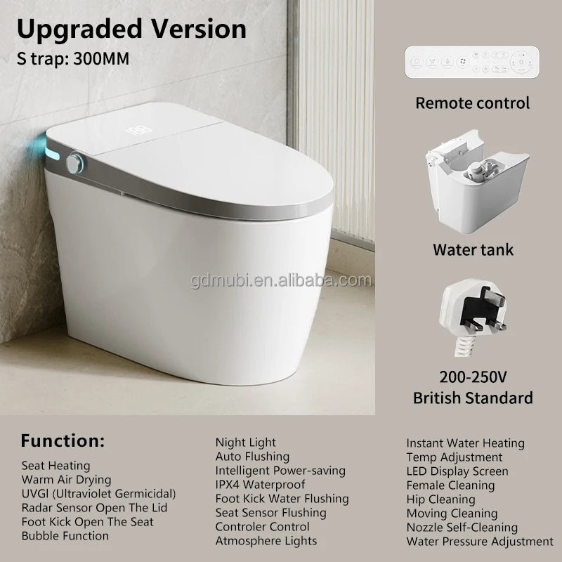 Electric Ceramic Elongated Bidet Smart Toilet with Remote Control Heated Seat Automatic Operation Floor Mounted Modern Design