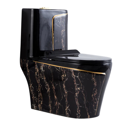 One Piece Black Gold Toilet Bowl Combo Luxury Water Closet Ceramic Bathroom WC Toilet Sink Set