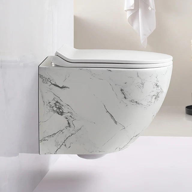 مرحاض سيراميك معلق على الحائط من الرخام مخصص، مرحاض WC بتدفق جاذبية، مرحاض معلق بدون حافة