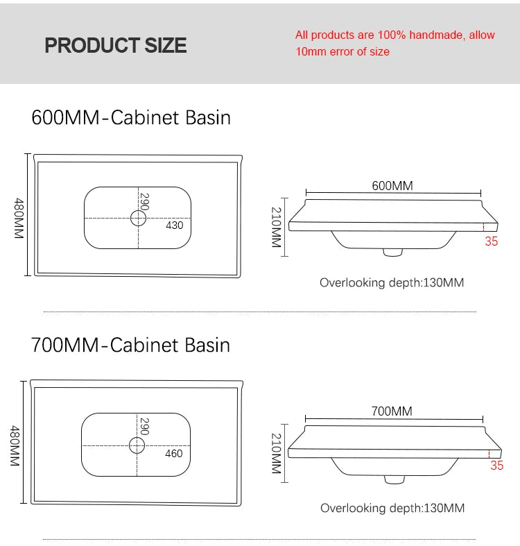 Factory Direct Sales Modern White Rectangle Ceramic Bathroom Vanity Cabinet Basin for Villa & Apartment