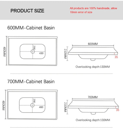 Factory Direct Sales Modern White Rectangle Ceramic Bathroom Vanity Cabinet Basin for Villa & Apartment