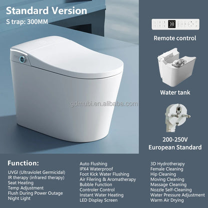 Smart One-Piece Electric Bidet Toilet with Heated Seat Night Light Wireless Remote Control, Modern Ceramic Toilet