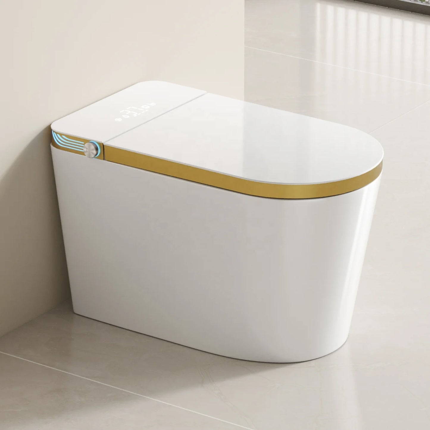 Golden and White Electric Toilet Bidet Intelligent Bathroom Ceramic Automatic Smart Toilet with Remote Control