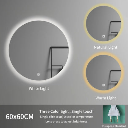 60cm Modern Illuminated Bathroom Mirror with Adjustable Color Temperature LED Light Smart Mirror Moisture Proof Wall Mounted