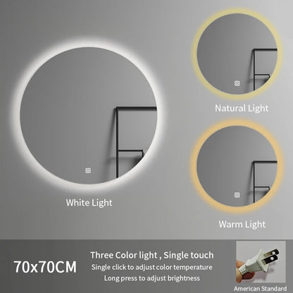 70cm Adjustable Color Temperature Modern Illuminated Bathroom Mirror LED Moisture Proof Smart Mirror for Hotel Home Graphic