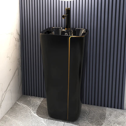 One Piece Black Gold Toilet Bowl Combo Luxury Water Closet Ceramic Bathroom WC Toilet Sink Set