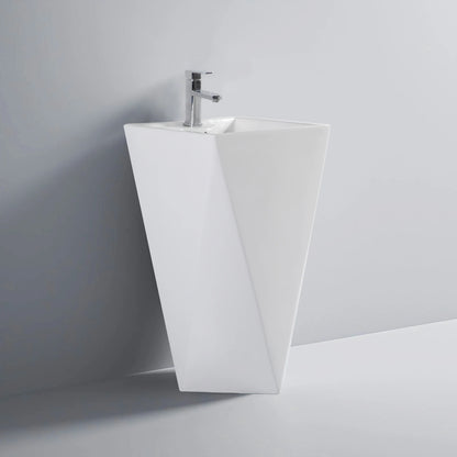 Diamond Floor Mounted Freestanding Bathroom Sink White Artistic Ceramic Pedestal Hand Wash Basin