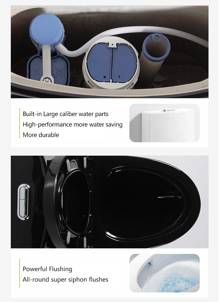 Hotel Ceramic Black Elongated Modern Toilet Floor Mounted Dual Flush One Piece Toilet Bowl S-Trap/P-Trap