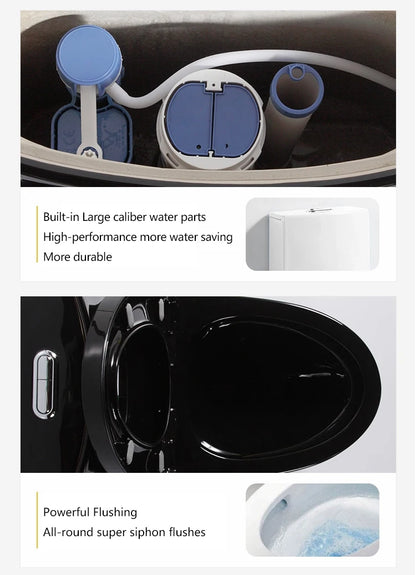 Hotel Ceramic Black Elongated Modern Toilet Floor Mounted Dual Flush One Piece Toilet Bowl S-Trap/P-Trap