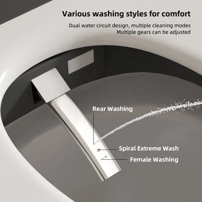 Modern Smart Toilet Bidet Grey Round S-Trap Automatic Remote Control and AI Voice Control with Heated Seat and Seat Heating