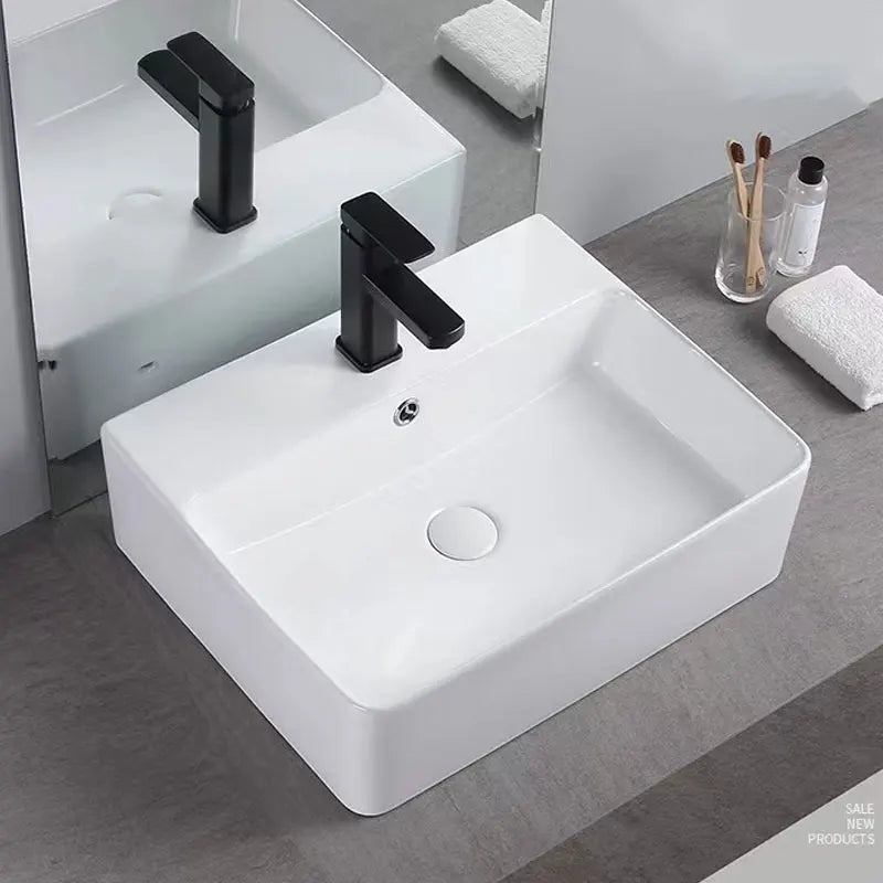 Hot Sales Modern Ceramic Art Hand Wash Basins Rectangular Vanity Countertop Sinks Single Hole Easy Clean 1 Year Bathroom
