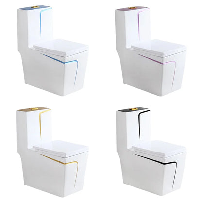 Modern Dual-Flush Square S-Trap Ceramic One Piece Toilet with Siphon Jet Flushing White Gold Color