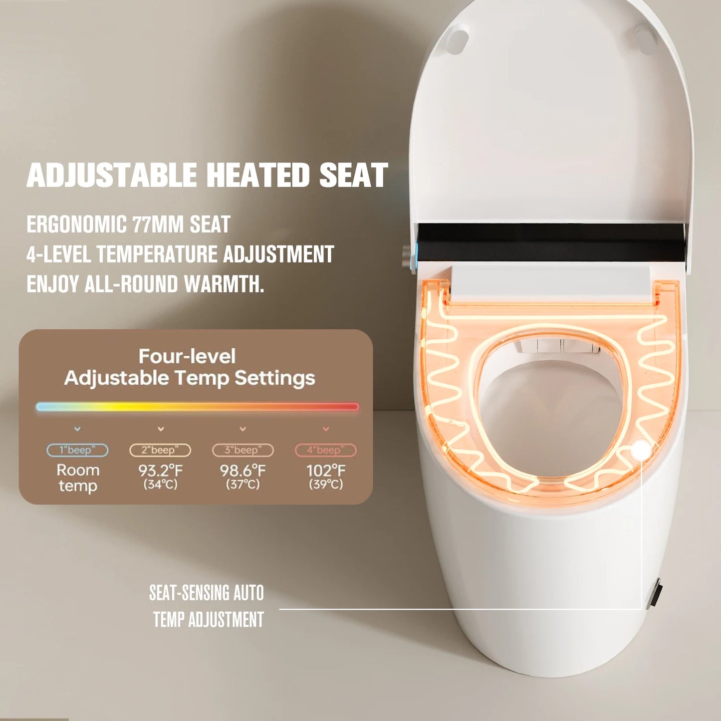 Simple Version Floor Mounted Smart Toilet with Bidet, S-Trap Drainage and Seat Heating