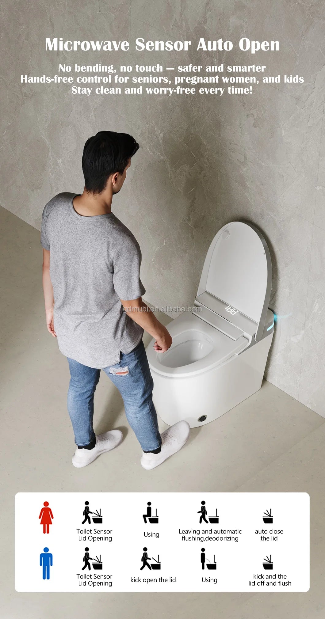 Electric Ceramic Elongated Bidet Smart Toilet with Remote Control Heated Seat Automatic Operation Floor Mounted Modern Design
