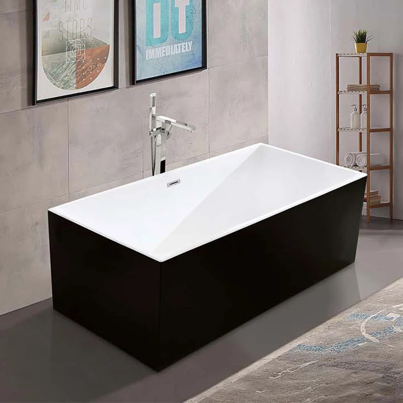حوض استحمام بتصميم بسيط من السطح الصلب، أبيض، مستطيل، قائم بذاته، أكريليك، مربع
