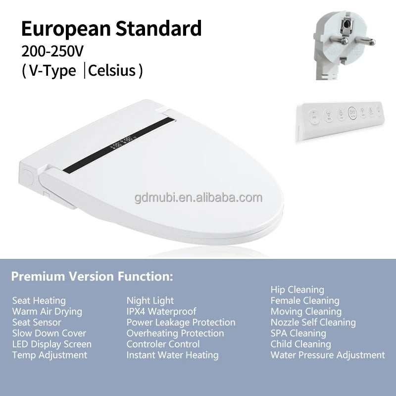 Premium Version V Shape Ultra Slim Smart Toilet Cover Auto Washing Cover Electric Lid Intelligent Heated Bidet Toilet Seat
