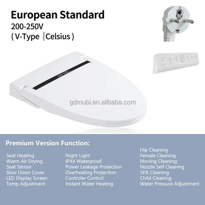 Premium Version V Shape Ultra Slim Smart Toilet Cover Auto Washing Cover Electric Lid Intelligent Heated Bidet Toilet Seat