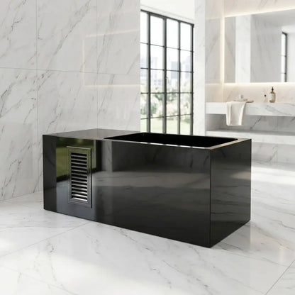 Grey White Texture Acrylic Cold Plunge Freestanding Integrated 1.5HP Cooling Chiller Machine All in One Ice Bathtub