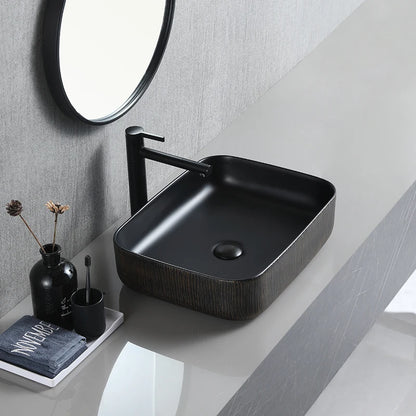 Decor Ceramic Matte Black Color Counter Top Sink Bathroom Art Rectangular Cabinet Basin