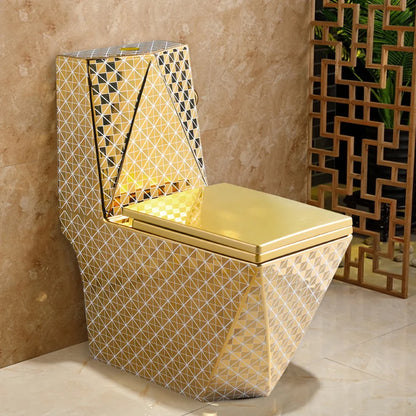 Luxury Square Dual-Flush One Piece Ceramic Toilet with Gold Finish Floor Mounted 5 Year Warranty