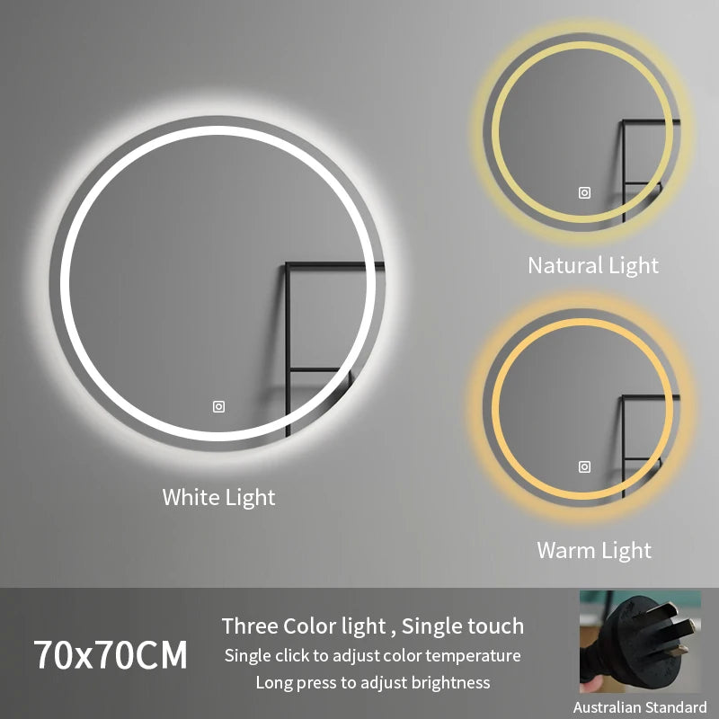 70cm Adjustable Color Temperature Modern Illuminated Bathroom Mirror LED Moisture Proof Smart Mirror for Hotel Home Graphic