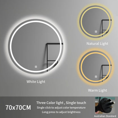 70cm Adjustable Color Temperature Modern Illuminated Bathroom Mirror LED Moisture Proof Smart Mirror for Hotel Home Graphic