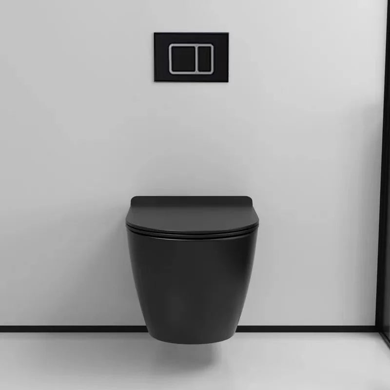 Rimless Water Closet P Trap Ceramic Two Piece Black Toilet Bowl Bathroom Wall Hung WC Toilet Set