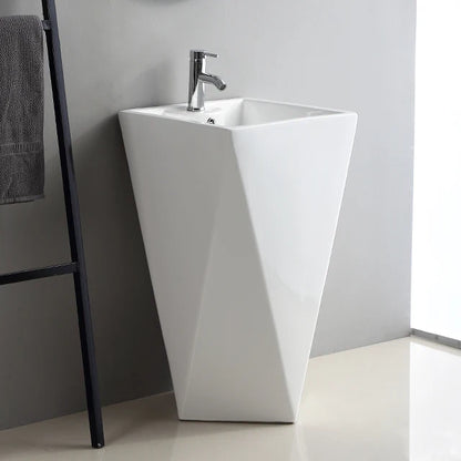 Diamond Floor Mounted Freestanding Bathroom Sink White Artistic Ceramic Pedestal Hand Wash Basin