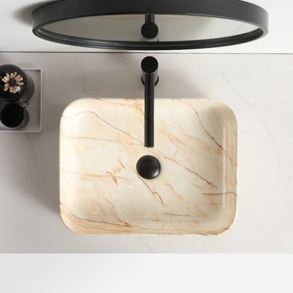 Classic Orange Color Rectangle Ceramic Counter Top Hand Wash Basin Marble Sink for Bathroom