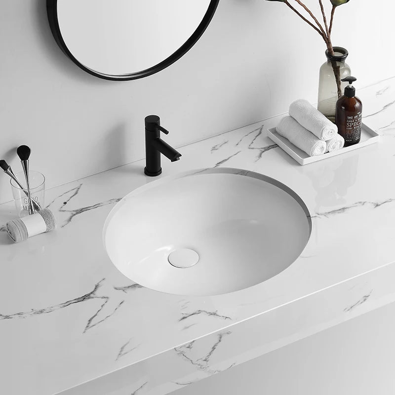 Recessed Undermount Bathroom Ceramic Oval Washroom Cabinet Under Counter Wash Basin Sink