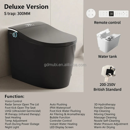 New Design Warm Heating Ceramic Automatic WC Electronic Control Intelligent Toilet Black Smart Toilet