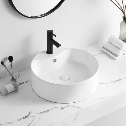 Cheap Modern Ceramic Hotel Single Hole Top Mount White Rounded Small Countertop Sink