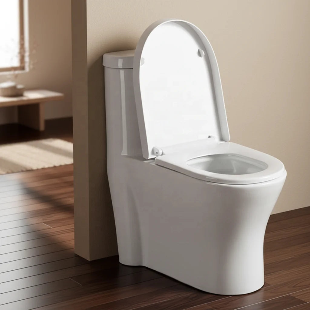 Modern One Piece Elongated Dual-Flush S-Trap Soft Close White Sanitary Ware Ceramic Toilet