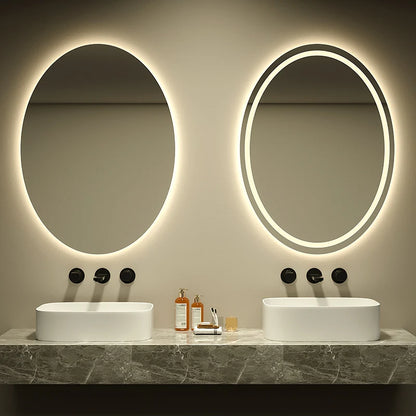 Oval Shaped Modern Intelligent Wall Mounted LED Smart Mirror Silver Lenses 3000-6000K Light Customizable 2-Year Warranty