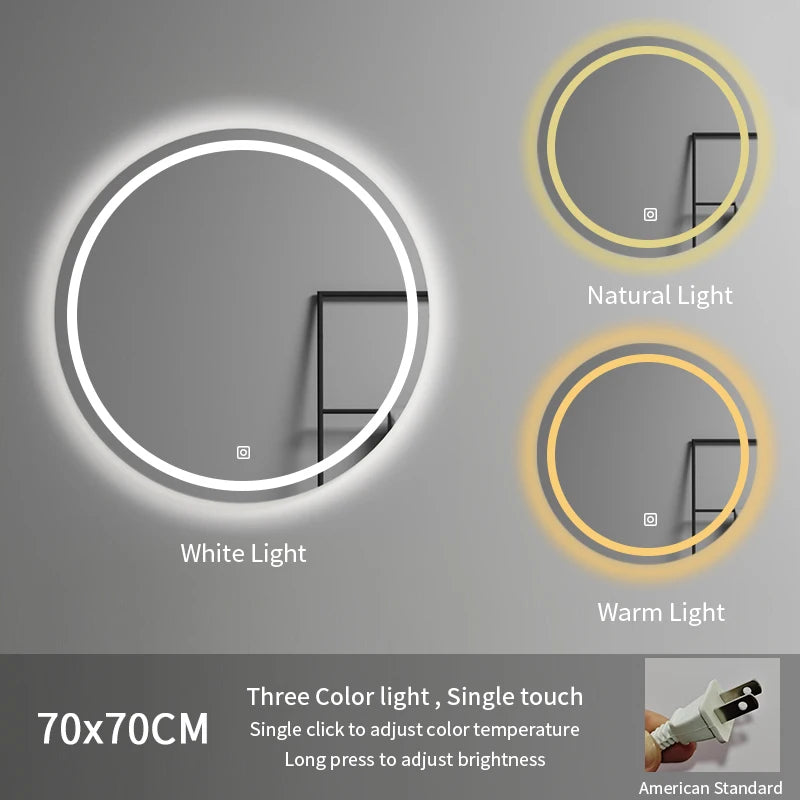 70cm Adjustable Color Temperature Modern Illuminated Bathroom Mirror LED Moisture Proof Smart Mirror for Hotel Home Graphic