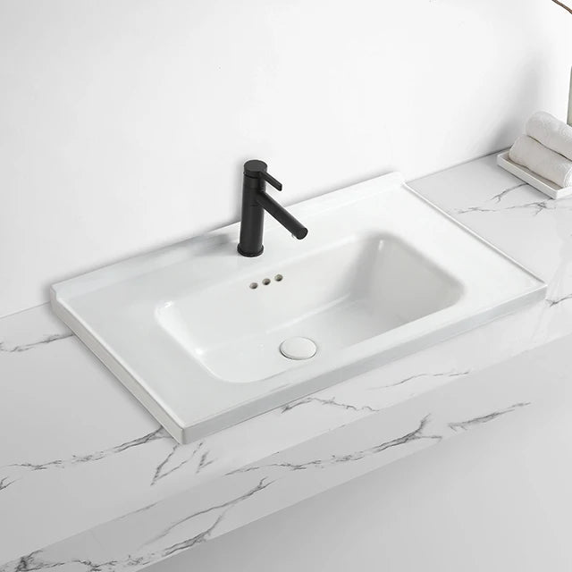 Modern Ceramic Solid Surface Cabinet Sink White Rectangular Bathroom Vanity Counter Top Basin