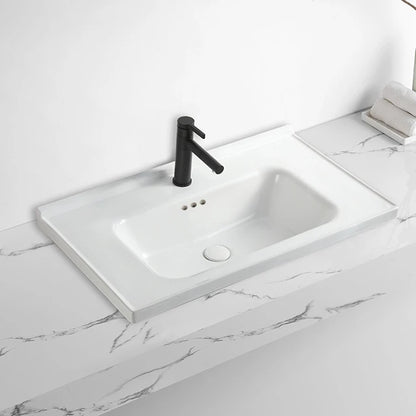 Modern Ceramic Solid Surface Cabinet Sink White Rectangular Bathroom Vanity Counter Top Basin