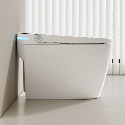 مرحاض بيديه إلكتروني ذكي أوتوماتيكي من السيراميك، مثبت على الأرض، شاشة رمادية، حمام صحي، مرحاض ذكي.