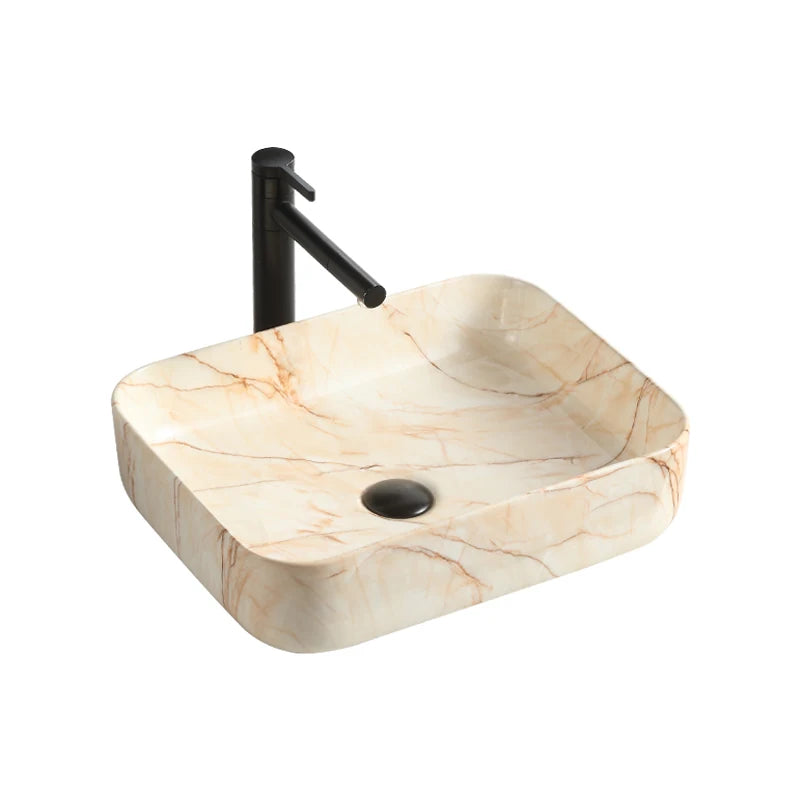 Classic Orange Color Rectangle Ceramic Counter Top Hand Wash Basin Marble Sink for Bathroom