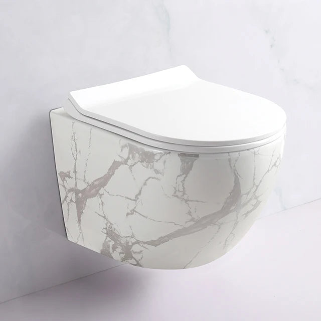 مرحاض سيراميك معلق على الحائط من الرخام مخصص، مرحاض WC بتدفق جاذبية، مرحاض معلق بدون حافة