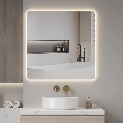 Factory Wholesale Modern Square Wall Hung LED Smart Bathroom Mirror with Illuminated Light Hotel Use Graphic Design 60x60cm