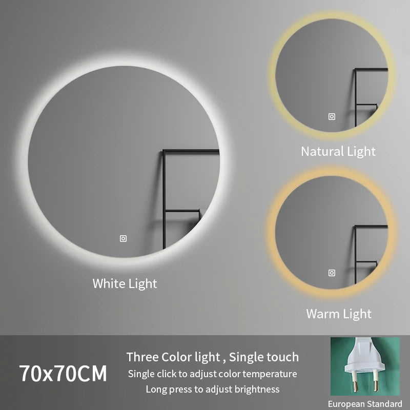70cm Adjustable Color Temperature Modern Illuminated Bathroom Mirror LED Moisture Proof Smart Mirror for Hotel Home Graphic