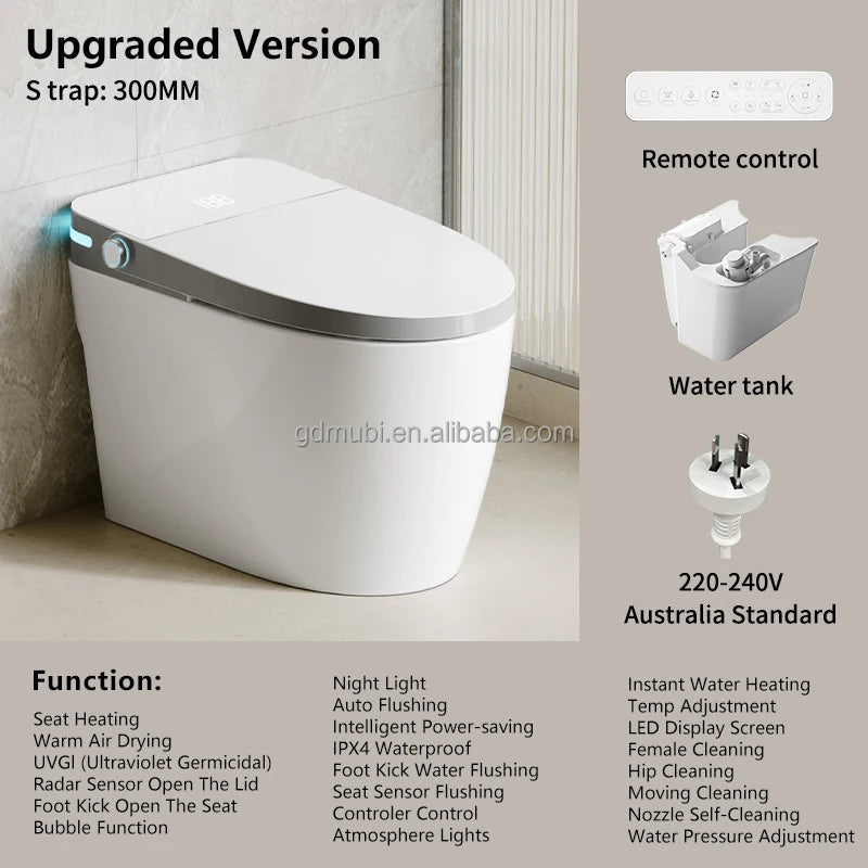 Electric Ceramic Elongated Bidet Smart Toilet with Remote Control Heated Seat Automatic Operation Floor Mounted Modern Design